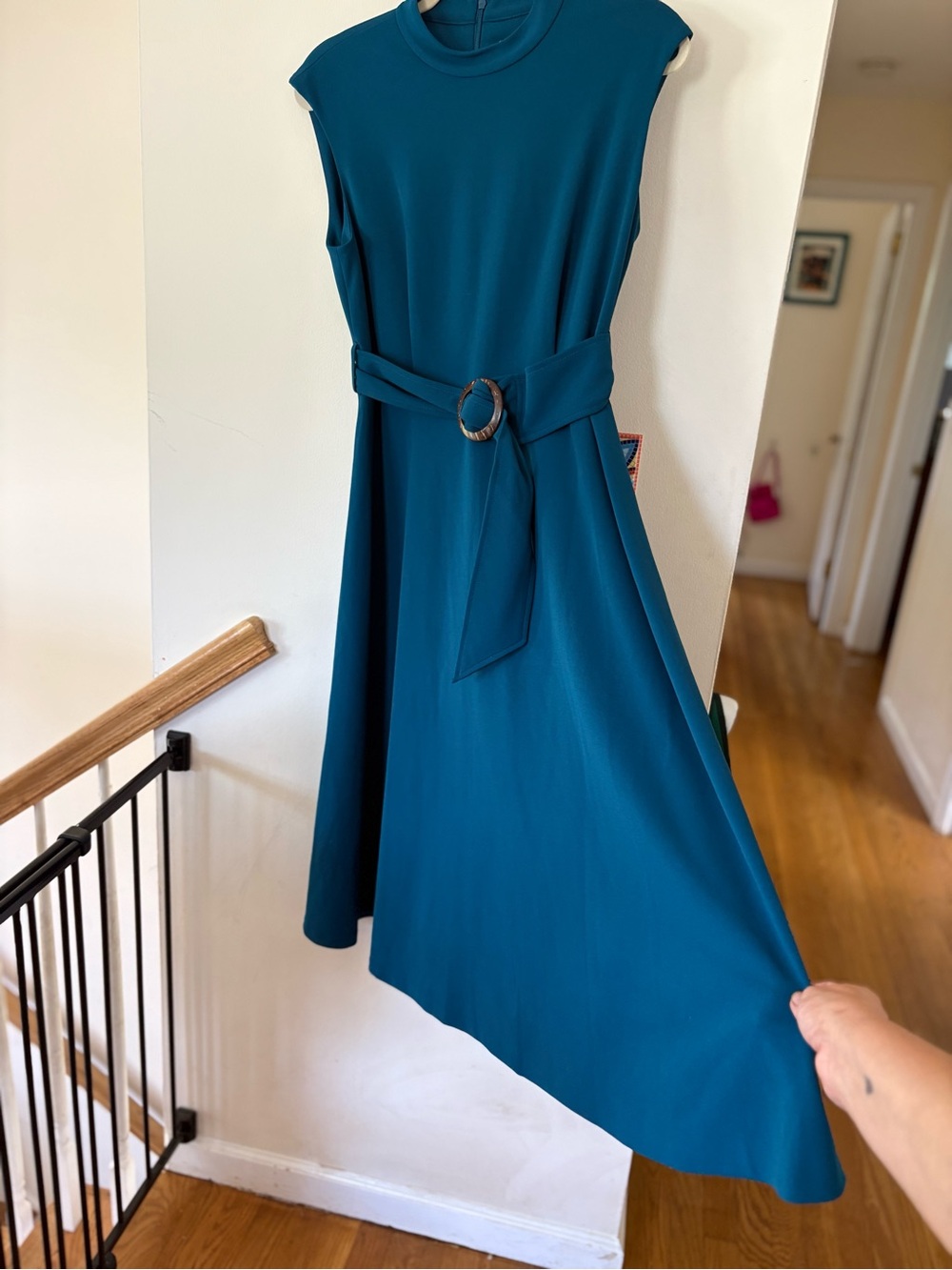Calvin Klein Teal Mock-Neck Midi Dress with Belt